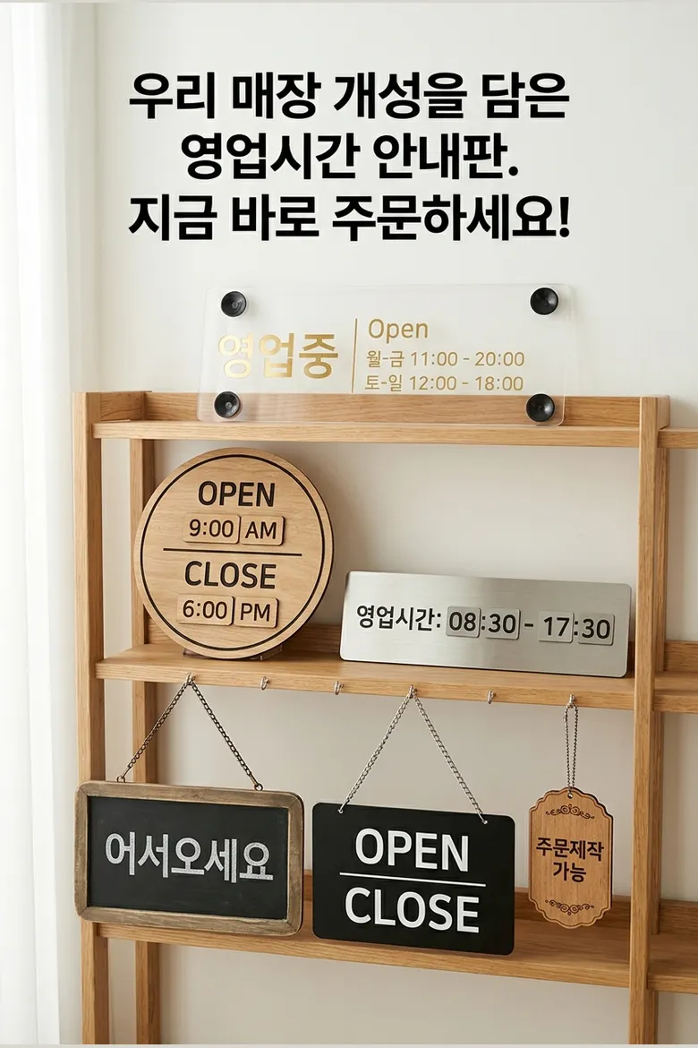 영업시간 안내판 영업중 오픈클로즈 팻말 안내 표지판 도어사인 표찰 문구 주문제작 공개 제작 결과